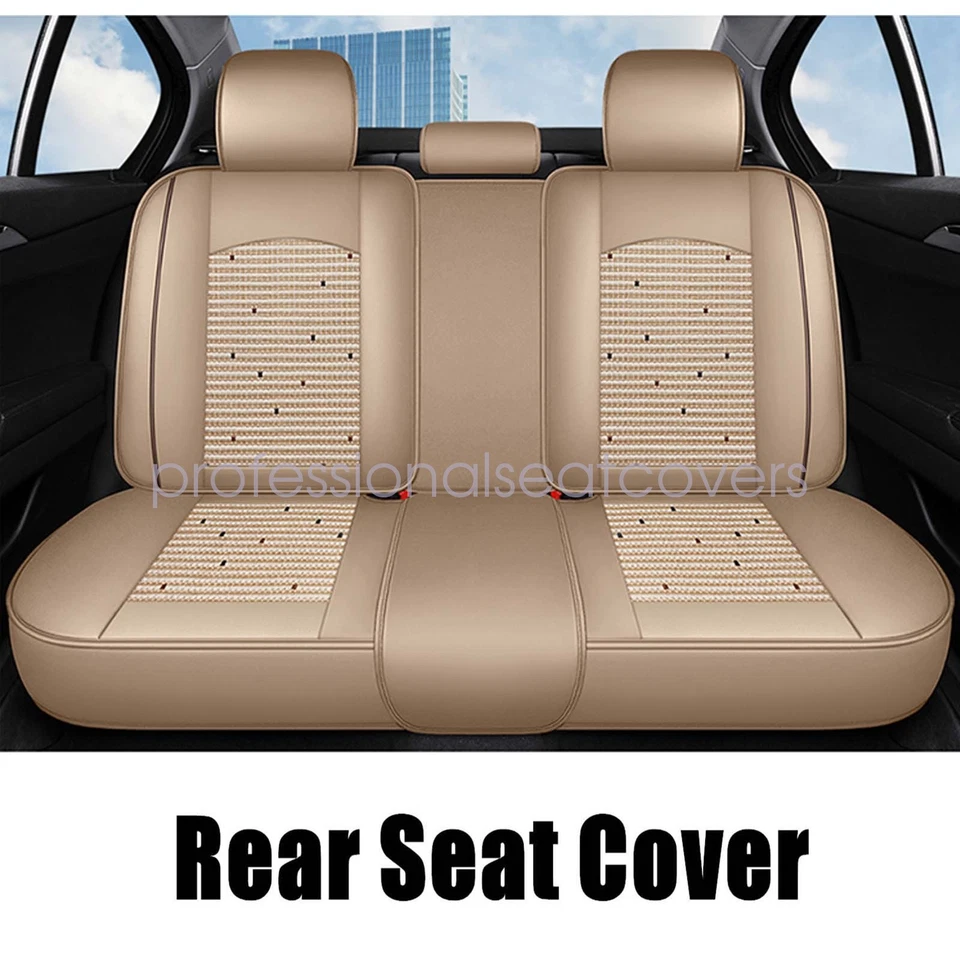 Juego completo de 5 fundas de asiento para coche Nissan seda hielo y cuero protector cojín beige Foto 4 de 4