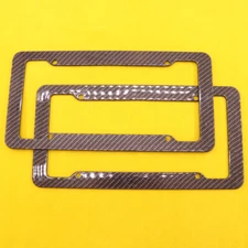 2Pcs USA Car  Universal Black Carbon Fiber License Plate Frame Cover Set Tag 3K