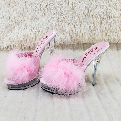 Majesty 501 Marabou Feather Slip On Platform Sandals 6 Stiletto Heel Shoes  Pink | eBay
