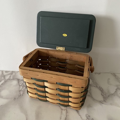 Basket w/ Hinged Wood Lid Green Fall Handpainted "Autumn is in the Air" Tabletop - Picture 9 of 12