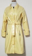 Womens Yellow Vinyl Trench Coat Raincoat Rain Coat Size S