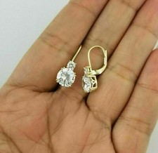 3CT Simulated Round Cut VVS1 Diamond Drop Dangle Earrings 14K Yellow Gold Plated