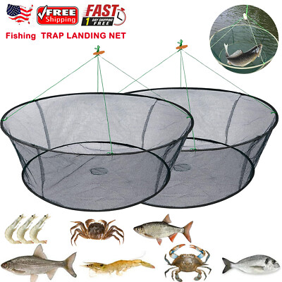 1/2PCS Foldable Drop Fishing Landing Net Trap Cage Prawn Bait Shrimp Pond Mesh