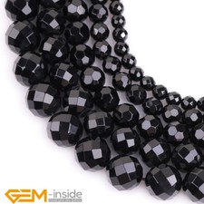 Black Agate Natural Gemstone Faceted Round Loose Beads Jewelry Making 15" DIY
