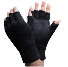 Mens Adults Thermal Fingerless Knitted Winter Warm Half Finger Wooly Work Gloves