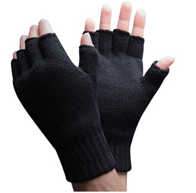 Mens Adults Thermal Fingerless Knitted Winter Warm Half Finger