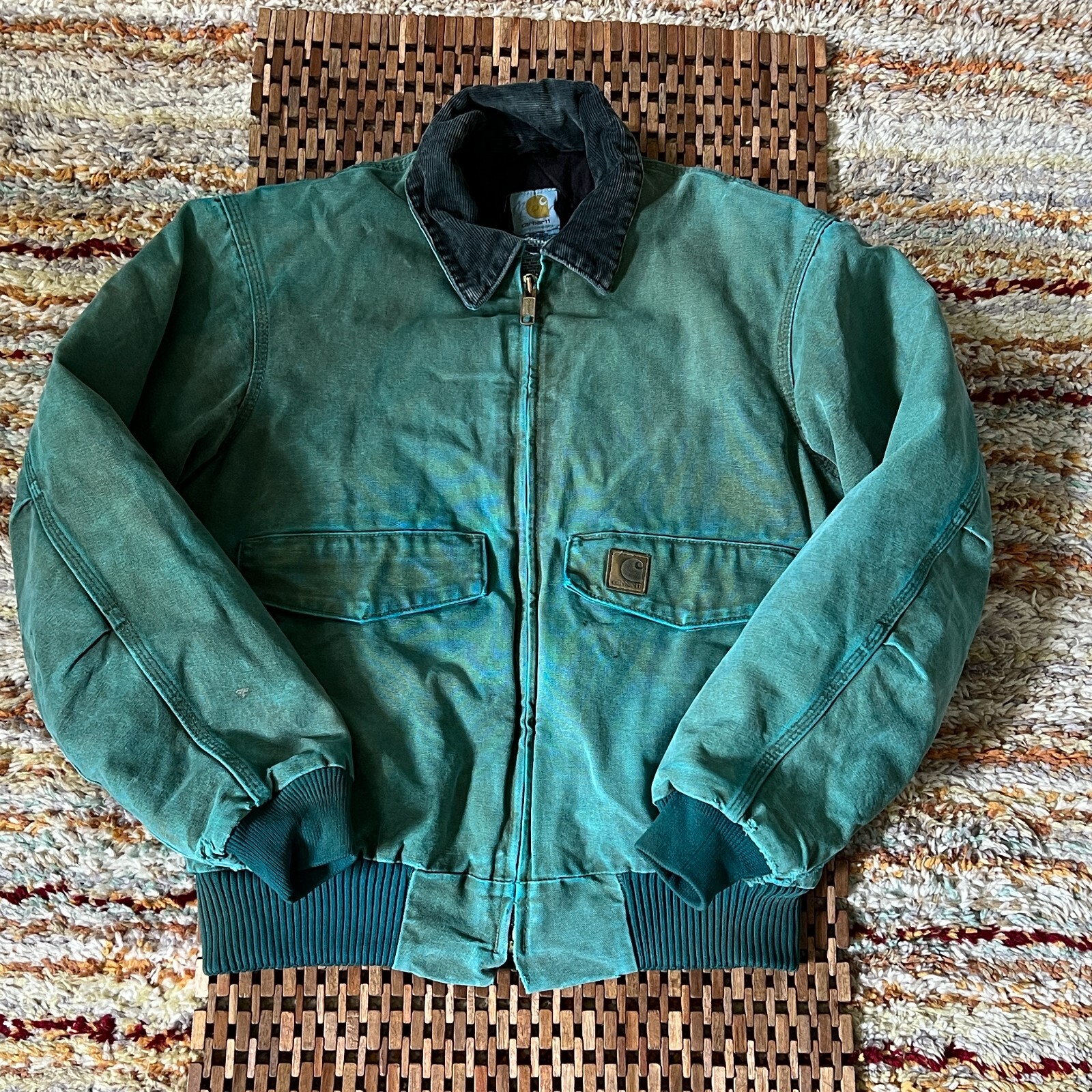 Carhartt J165 Forest Green Garment Dyed Full Zip Trucker Jacket Men's Medium M