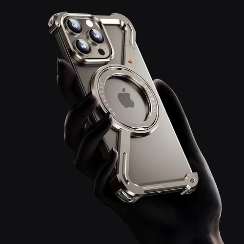 for iPhone 15 14 13 Pro Max Metal Frameless Z Case Aluminum Bumper Kickstand - Imagen 6 de 16