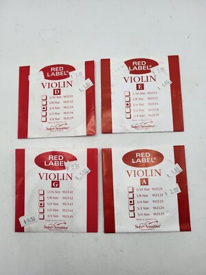 Lot Vintage Red Label Violin Strings A/D/E/G 1/4 Size NOS Super Sensitive 12