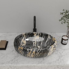Black Marble Ceramic Bathroom Sink Hand Wash Basin Bowl Oval Counertop Top Mount