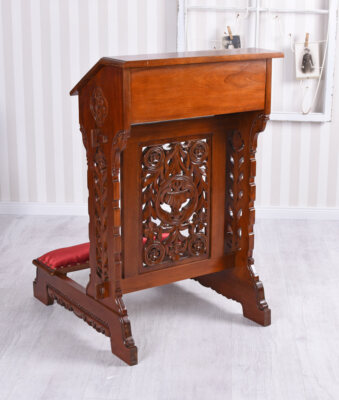 Banc De Prière Style église – Acajou Massif Sculpté, Velours, Style Gothique Antique – Reproduction