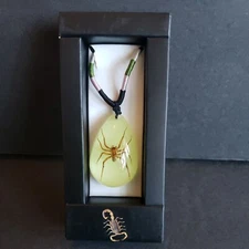 Glow in the dark Spider In Resin Necklace Tear drop pendant New/Open Box Desc
