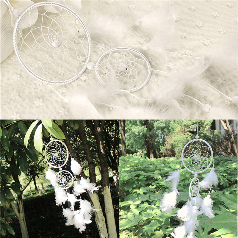 White Dream Catcher Circular With Feathers Wall Hanging Decoration