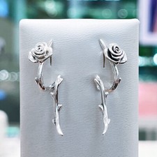 NEW 100 925 Sterling Silver Rose in Bloom Curved Stud Earrings