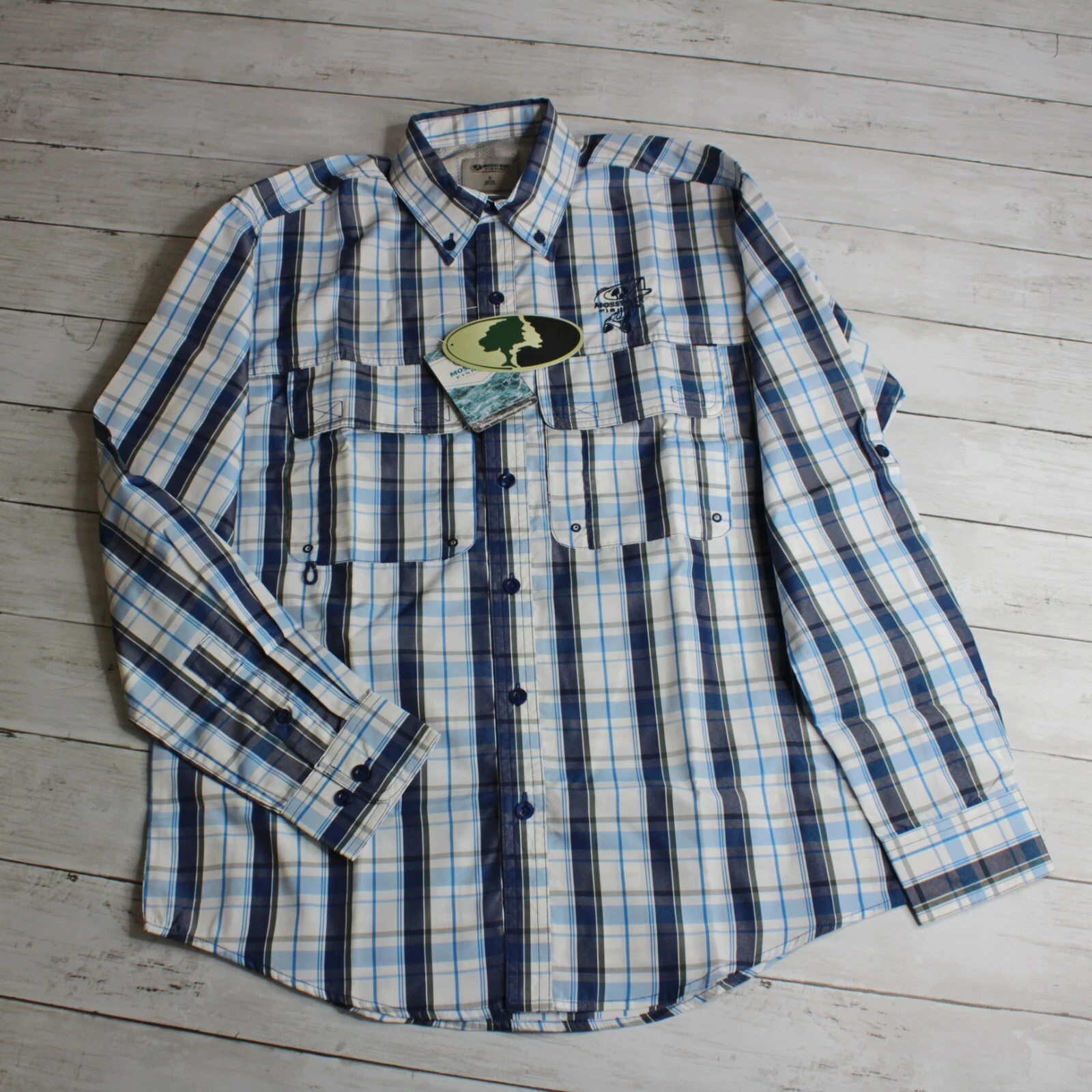 Mossy Oak Men's Plaid Fishing Shirt Size S Button Down SPF 50+ Sun Protection