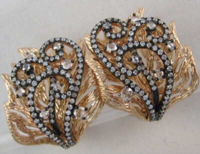 ESTATE LARGE ROSE CUT DIAMOND 14KT PINK GOLD FILIGREE SWIRL EARRINGS #E46313AOS