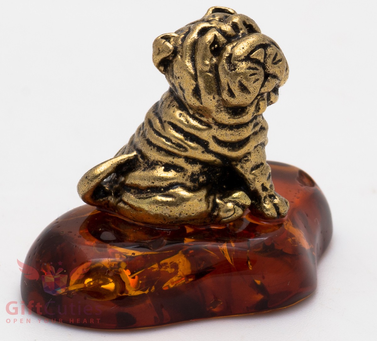 Solid Brass Amber Figurine of Chinese Shar-Pei Dog IronWork