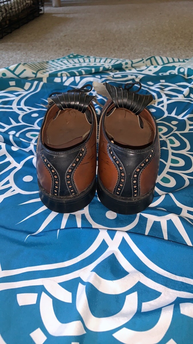 Eagle Royal SPIKE GOLF SHOES vintage brown & black leather saddle shoes 10-1/2 Vintage Corfam Eagle Royal Golf Shoes Real Steel Spikes 10.5  main image 3