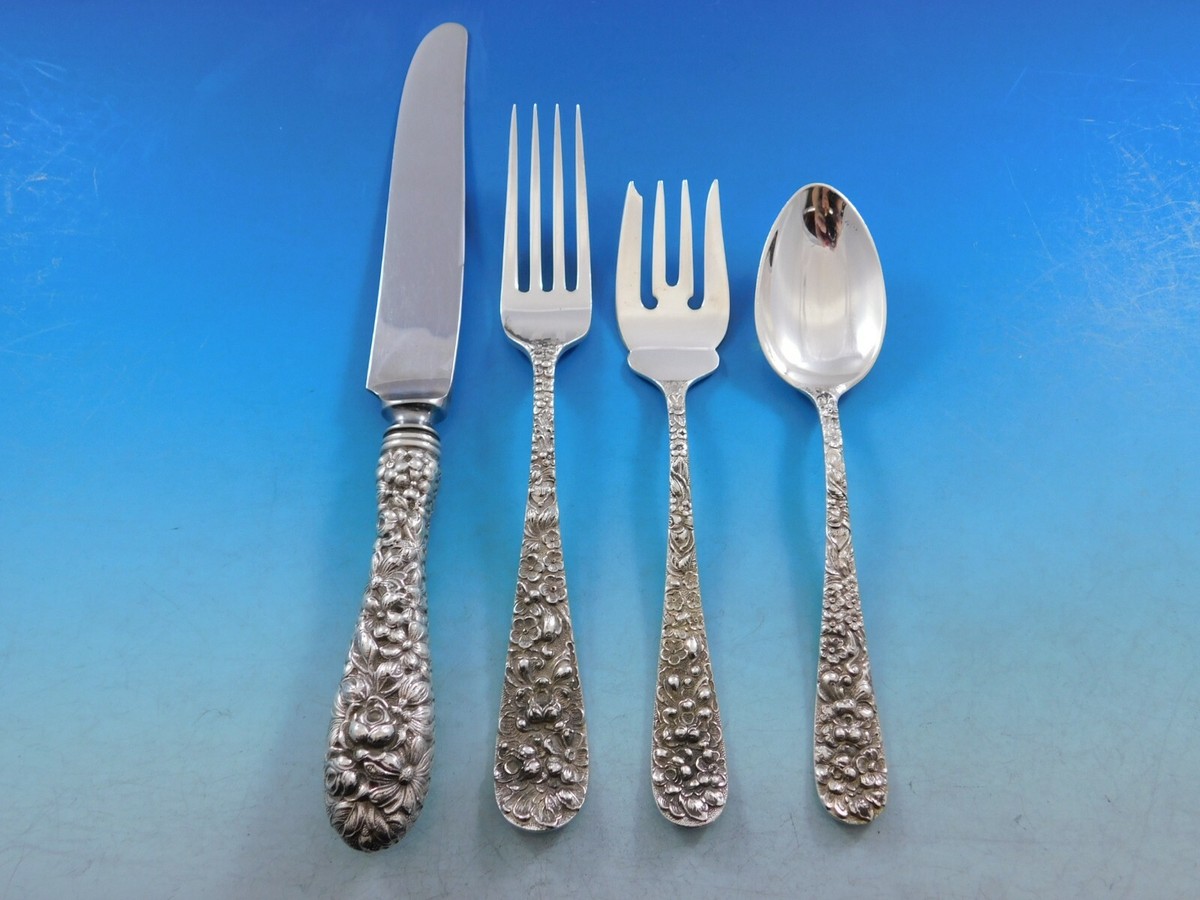 Rose by Stieff Sterling Silver Flatware Set For 8 Service 45