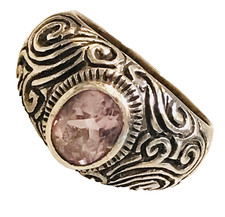 Purple Amethyst Ring Tribal 925 Violet Sterling Silver Bali Swirls Sz7.75