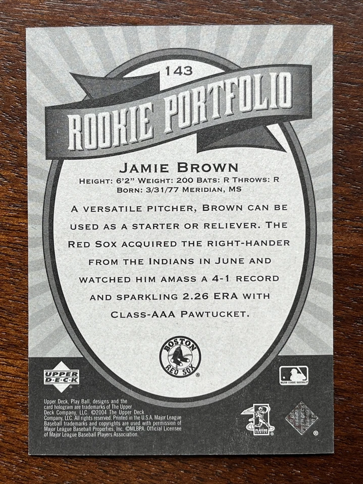 2004 UD Play Ball Rookie Portfolio Jamie Brown #143 Red Sox SN 1698 /2004 - Image 3 of 3