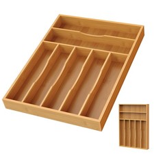 Bamboo Silverware Organizer, 12 Inch Bamboo Kitchen Drawer Cutlery Organizer