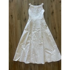 White Flower Girl Dress Beaded with Floral Appliqu  Size 14