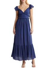 LoveShackFancy Womens Katina Smocked Ruffle Maxi Dress Medium Midnight NWT $345