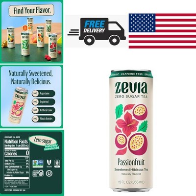 Organic Hibiscus Tea with Passionfruit Zero Calories Non GMO 12 Cans 144 Ounces