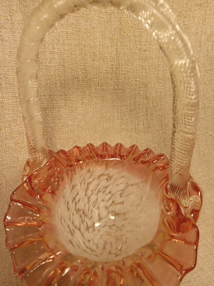 Beautiful Vintage Fenton? Opalescent Cranberry Art Glass Basket Ruffled Edges - Image 4 of 4