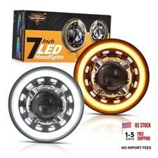 7 Inch LED Headlights Round H6024 with DRL  Turn Black with Silver Frame
