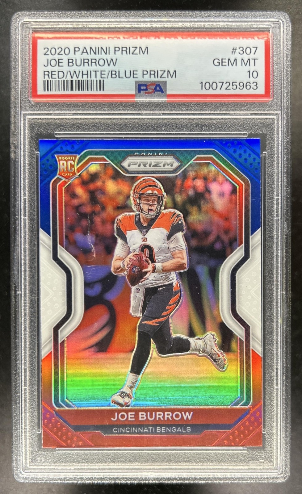 2020 Panini Prizm Joe Burrow Red White and Blue Rookie RC #307 Bengals PSA 10