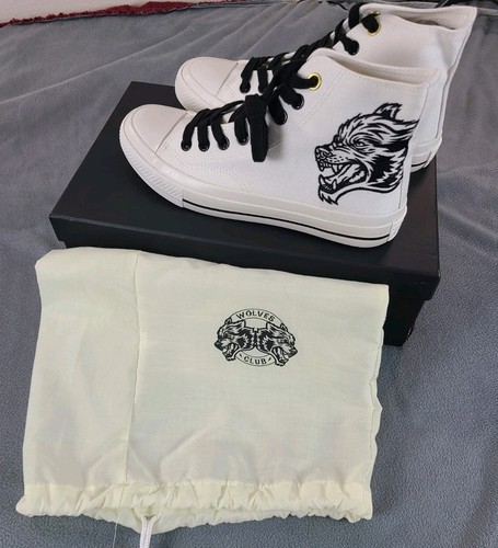 Darc Sport Wolves High Top Embroidered Off White W1-DIOS Men 7.5 Women's 9.5
