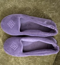 Dearfoams Women  s Slippers Large 9-10 Purple Velour Floral Slip On House Shoes