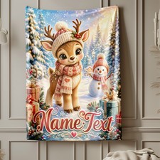 Personalized Christmas Reindeer Snowman Coral Fleece Blanket