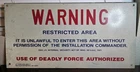 Vintage Original 1977 U.S. Government Warning Restricted Area Metal Tin Sign USA