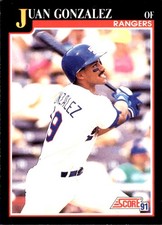 Juan Gonzalez 1991 Score #805 Texas Rangers FREE SHIPPING AutographDen