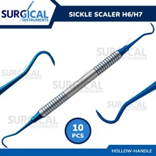 10 Pcs Dental Periodontal Sickle Scaler H6/H7 W/Blue Tips Hollow Handle German G
