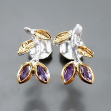 Ręcznie robione naturalne kolczyki z ametystem srebro 925 /E133363