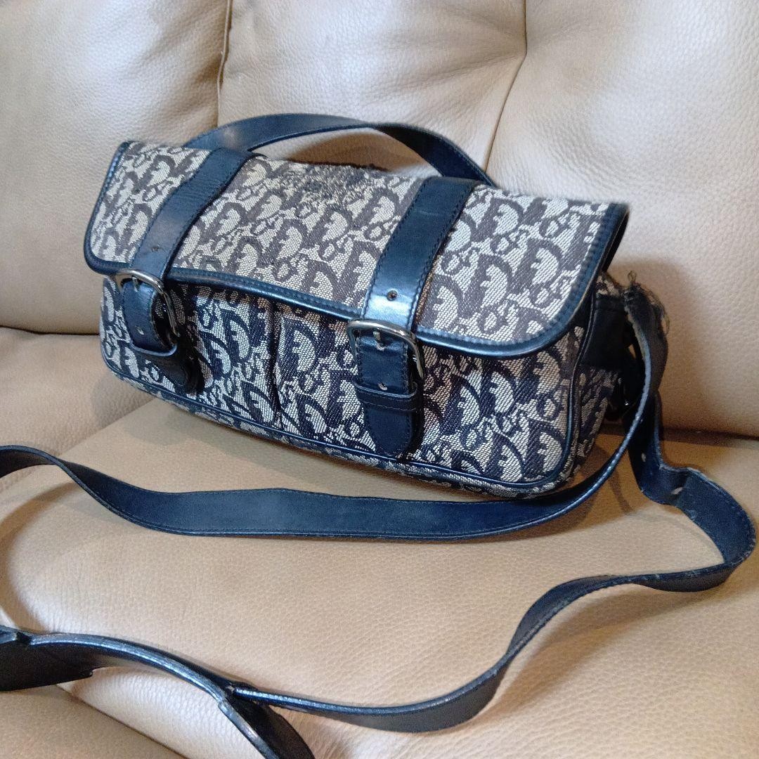 Christian Dior Shoulder Bag Canvas Leather Navy Beige From Japan Authentic thumbnail 19