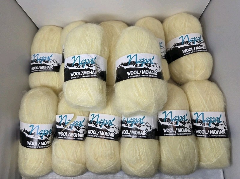 13 Skeins Nepal Lemon Wool/Mohair Yarn 50 Grams Net Masco's New Zealand