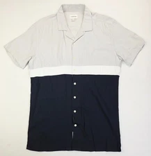 Frank And Oak Size Medium Mens Gray White Black Colorblock Short Sleeve Shirt