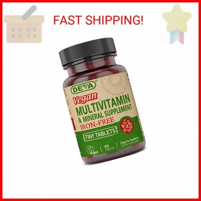 DEVA Vegan Iron-Free Multivitamin & Mineral Supplement, Vitamin C, D2, E & B-Com