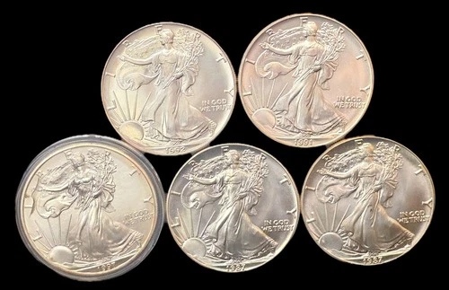 Lot of five (5) American Eagle 1 oz. Fine .999 US oz Silver Coins Free Shipping!