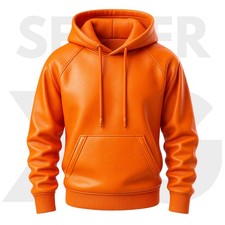 Men's Orange Premium Leather Hoodie Handmade Genuine Lambskin Leather Jacket