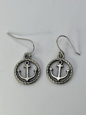 Silver Tone Anchor Rope Nautical Boho Dangle Drop Pierced Hook Earrings 1.5”