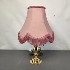Vintage Brass Table Lamp With Fringed Fabric Shade Pink Traditional Bedside Lamp