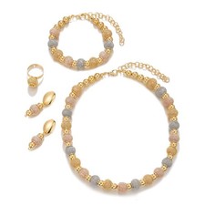 Beaded Jewelry Set Women 5 Pcs Necklace Bracelet Ring Earrings Gold Tone 2 Color