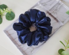 XL Navy Blue Satin Scrunchie   Large Elastic for Thick Hair