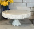 Rare Vintage Westmoreland Milk Glass Pedestal Cake Stand Old Quilt Pattern NR